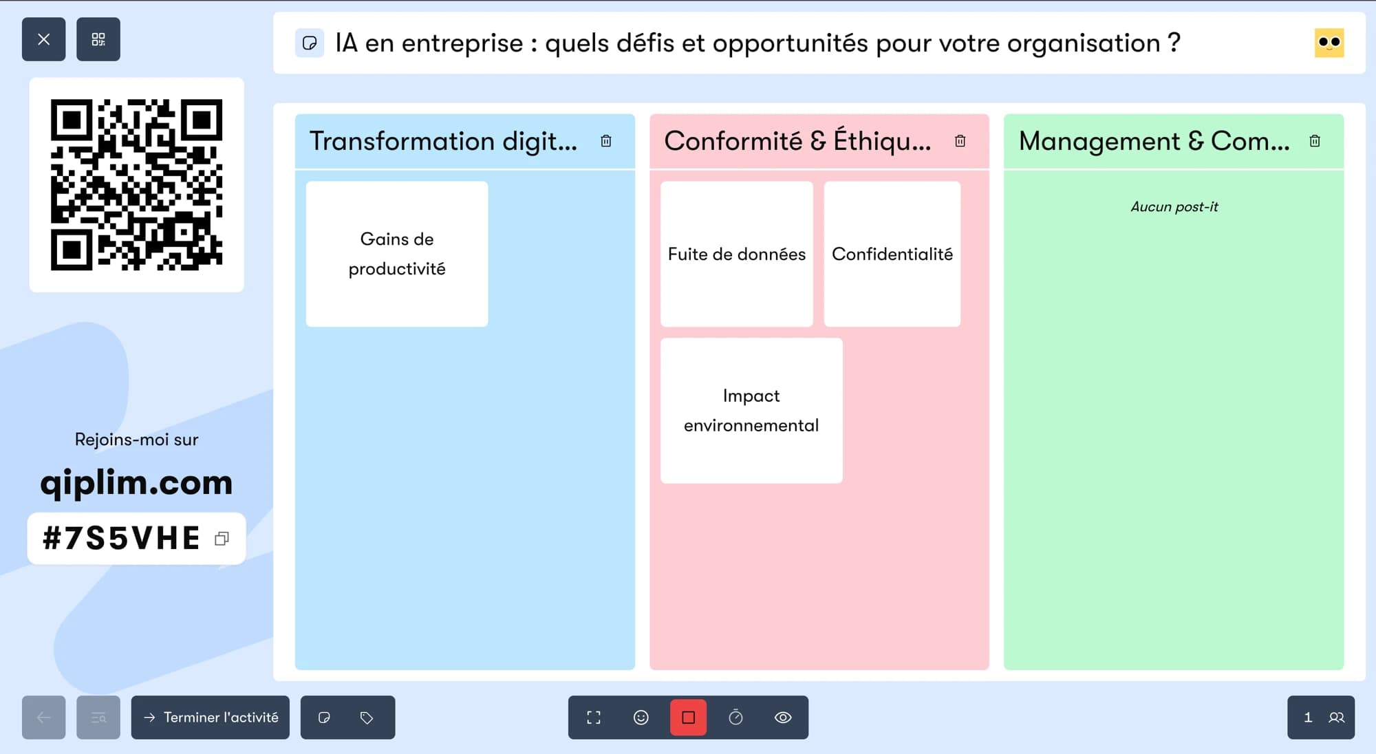 Session Qiplim, post-it hybride en cours d’animation
