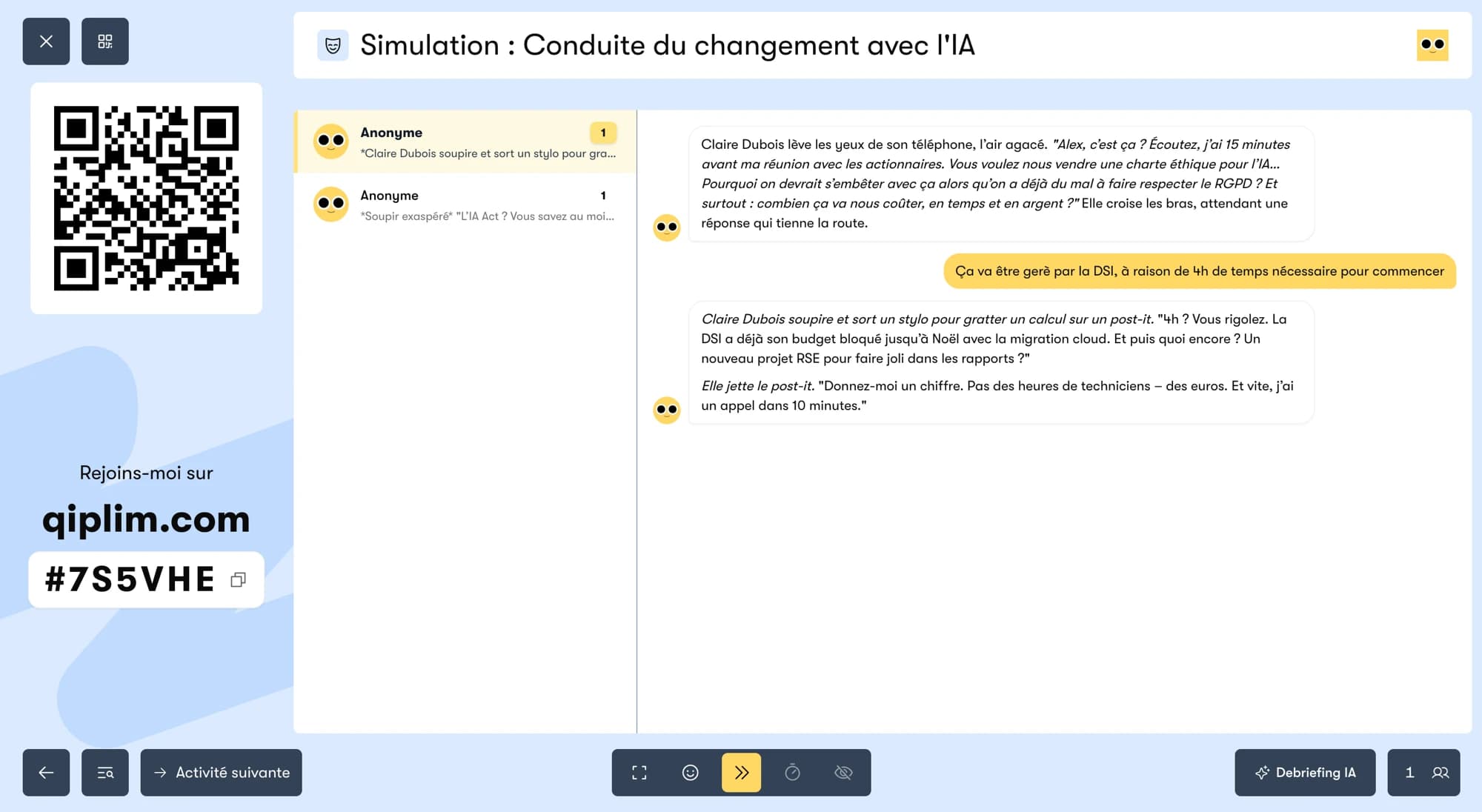 Session Qiplim, simulation de conduite du changement avec l’IA