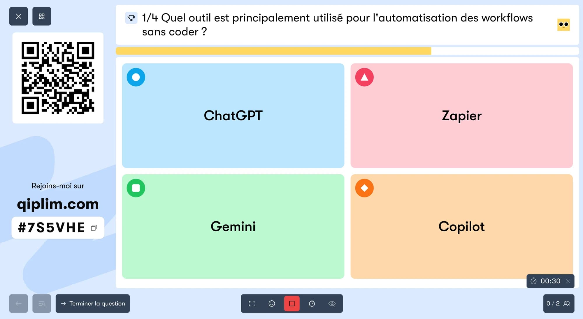 Session live Qiplim, post-it collaboratif avec QR code et catégories